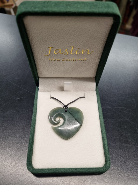 Jaslin Greenstone - Heart Koru Necklace 30mm