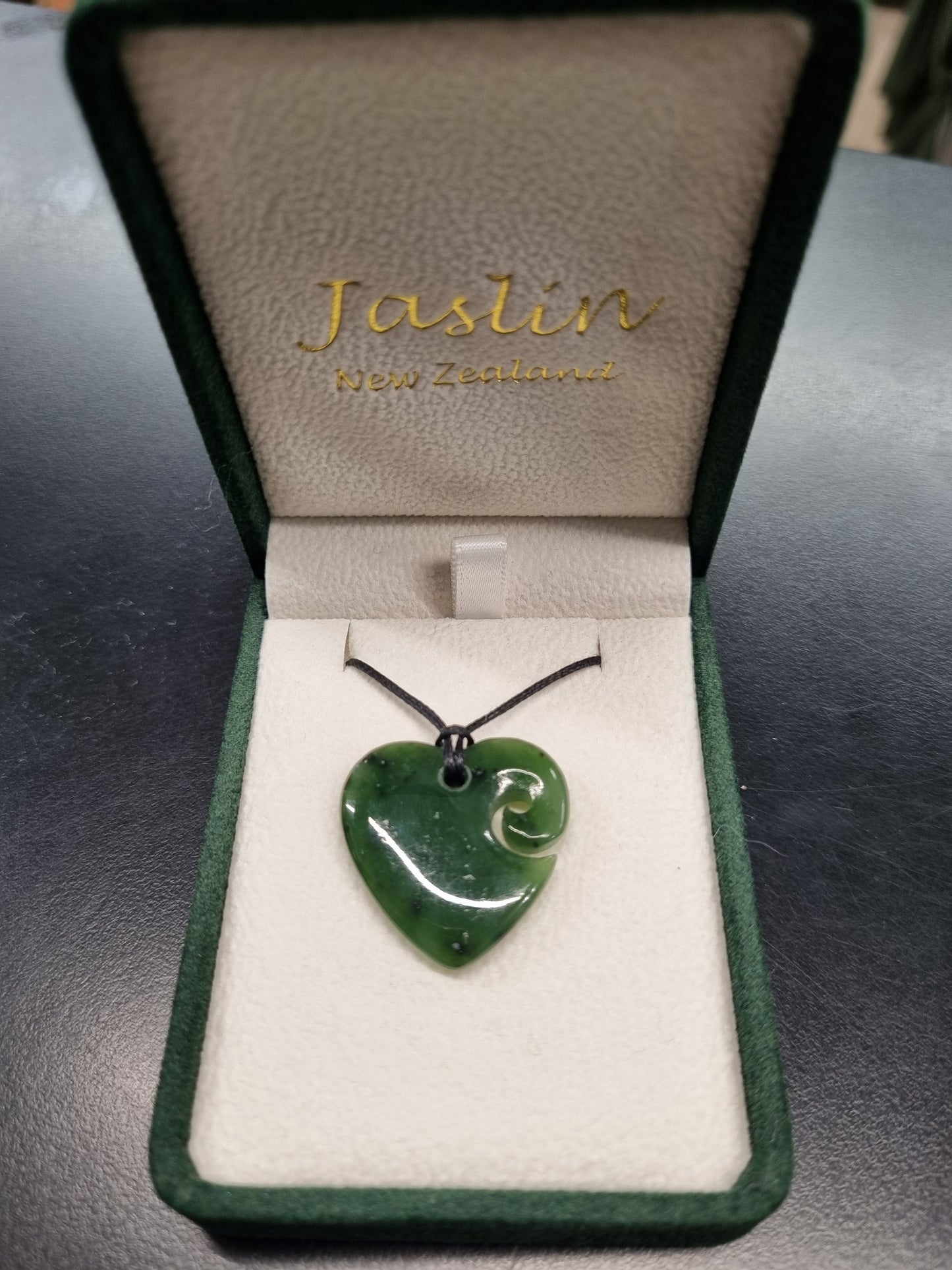 Jaslin Greenstone - Heart Koru Necklace 28mm