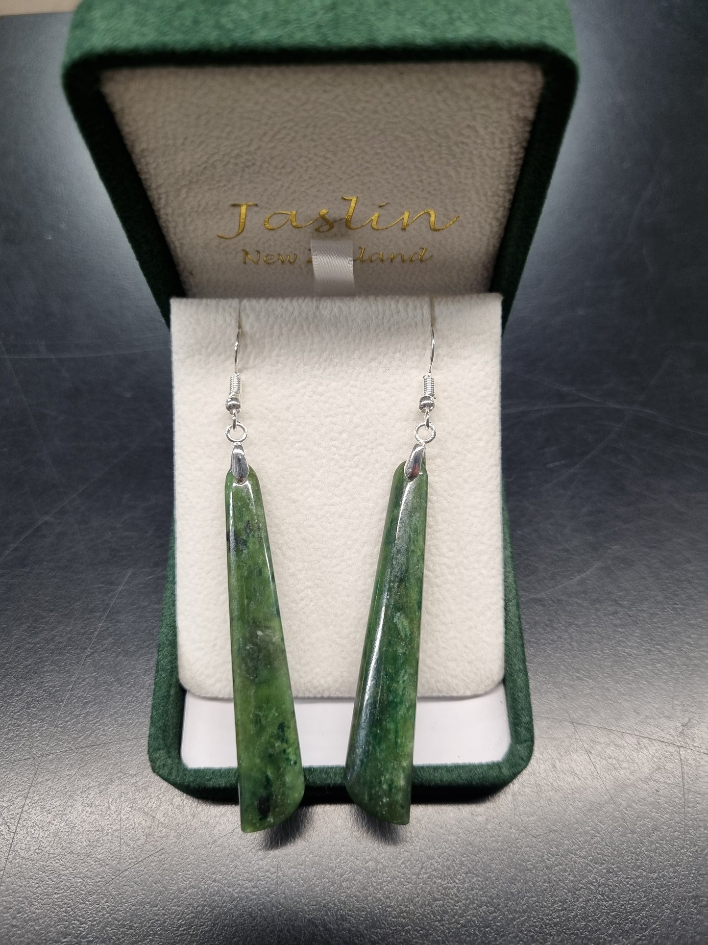 Jaslin Greenstone - Long Drop Earrings 55mm