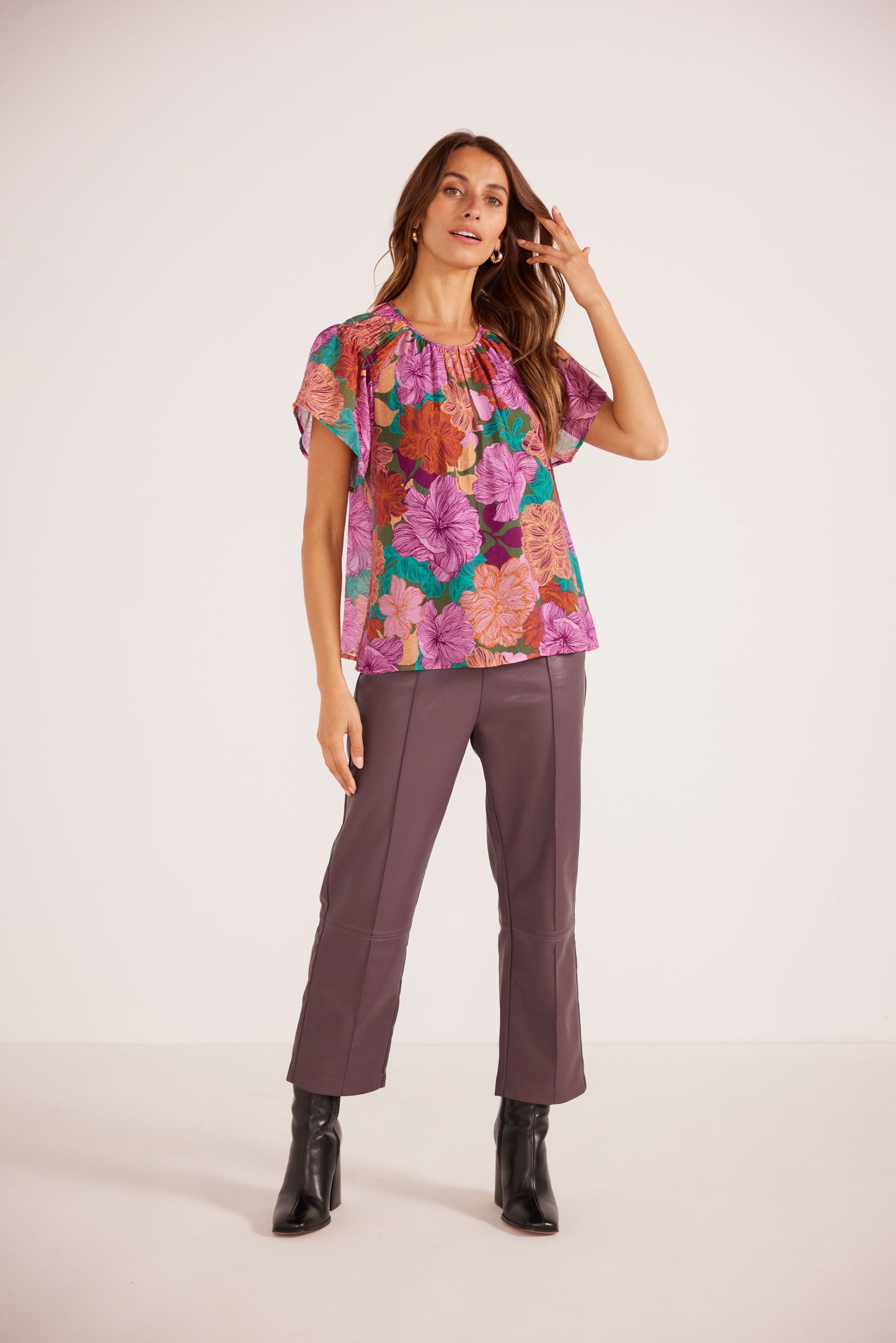 Mink Pink Zora Flutter Sleeve Blouse - Fall Floral