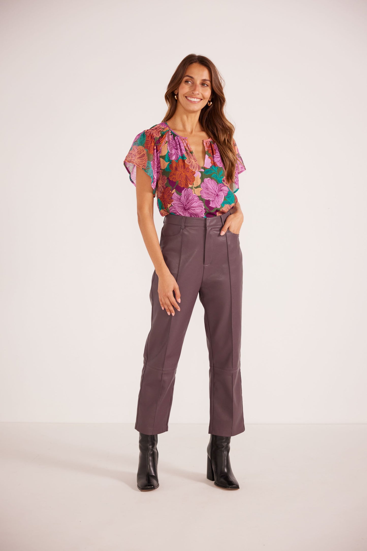 Mink Pink Zora Flutter Sleeve Blouse - Fall Floral