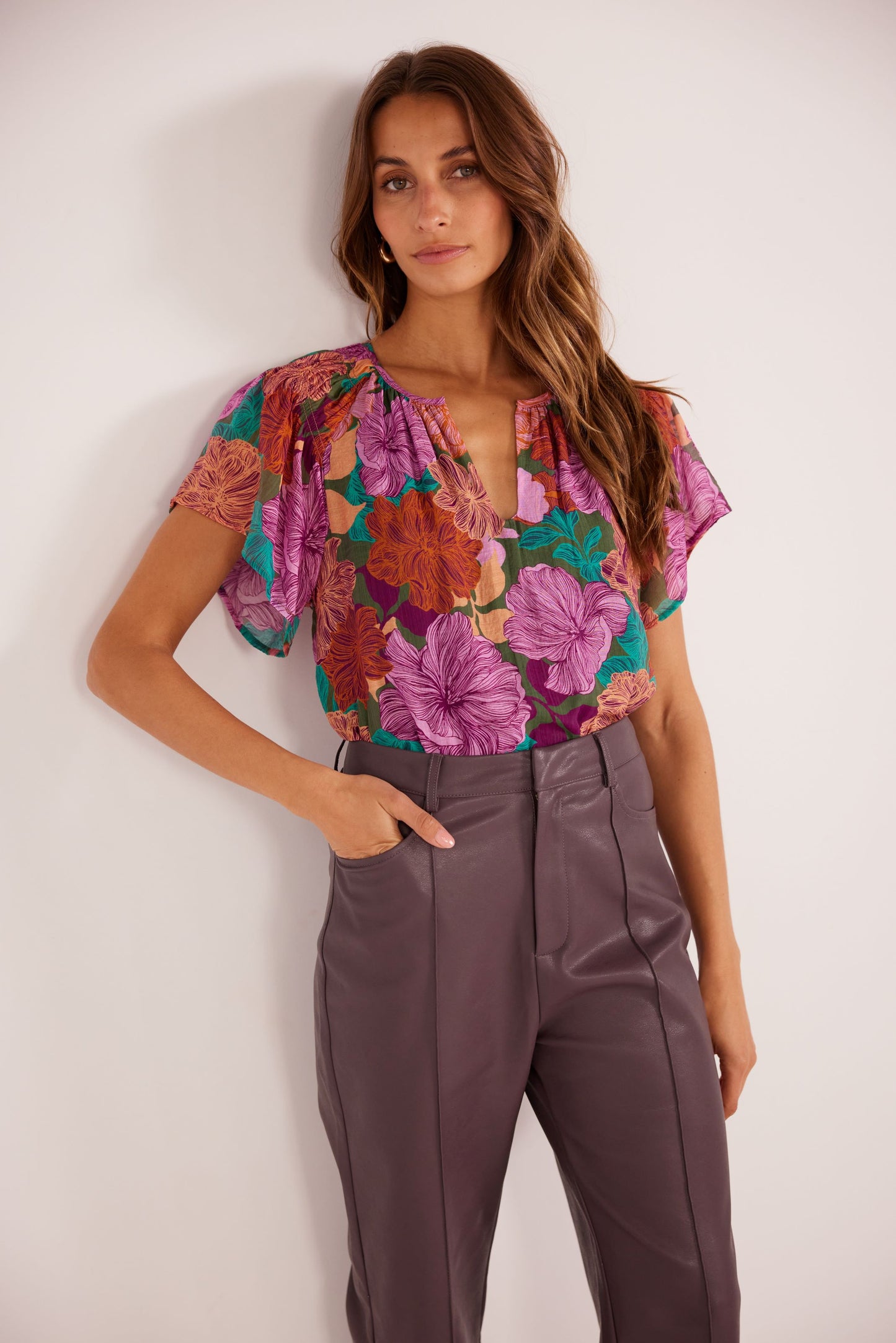 Mink Pink Zora Flutter Sleeve Blouse - Fall Floral