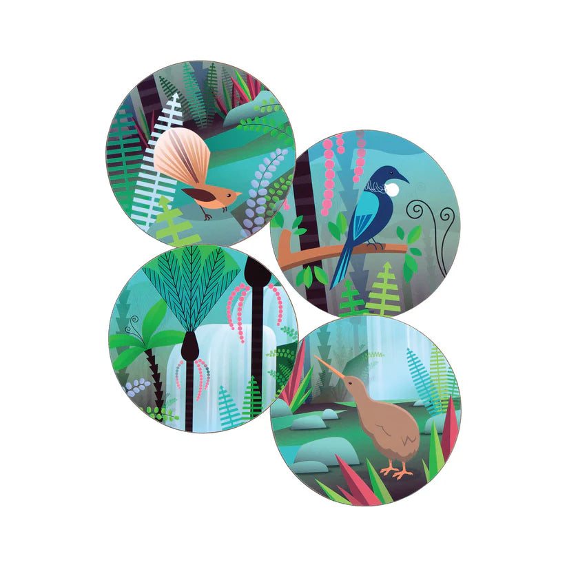 Coaster Set - NZ Birds & Bush