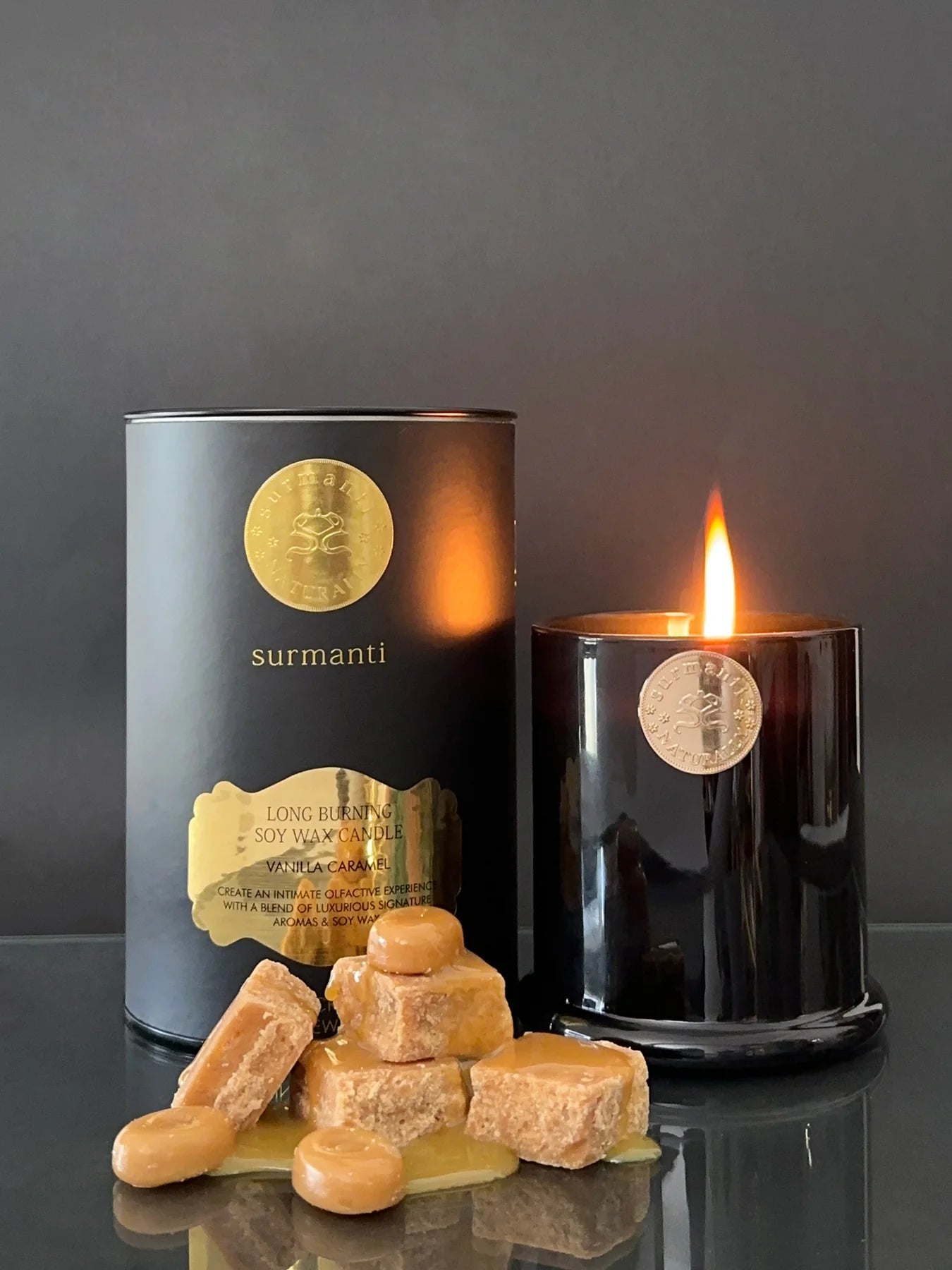 Surmanti Long Burning Ecosoya Candle - Vanilla Caramel