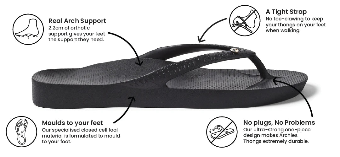 Archies Arch Support Jandals - Black Crystal