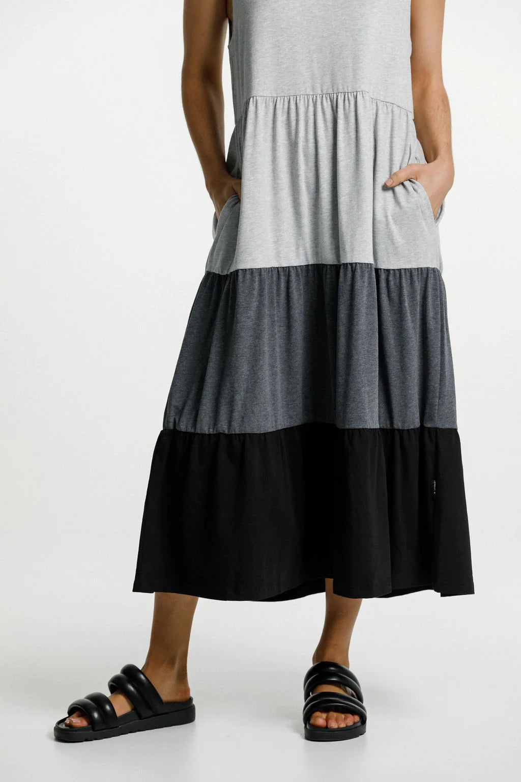 Home-lee Kendall Singlet Dress - Grey/Charcoal/Black