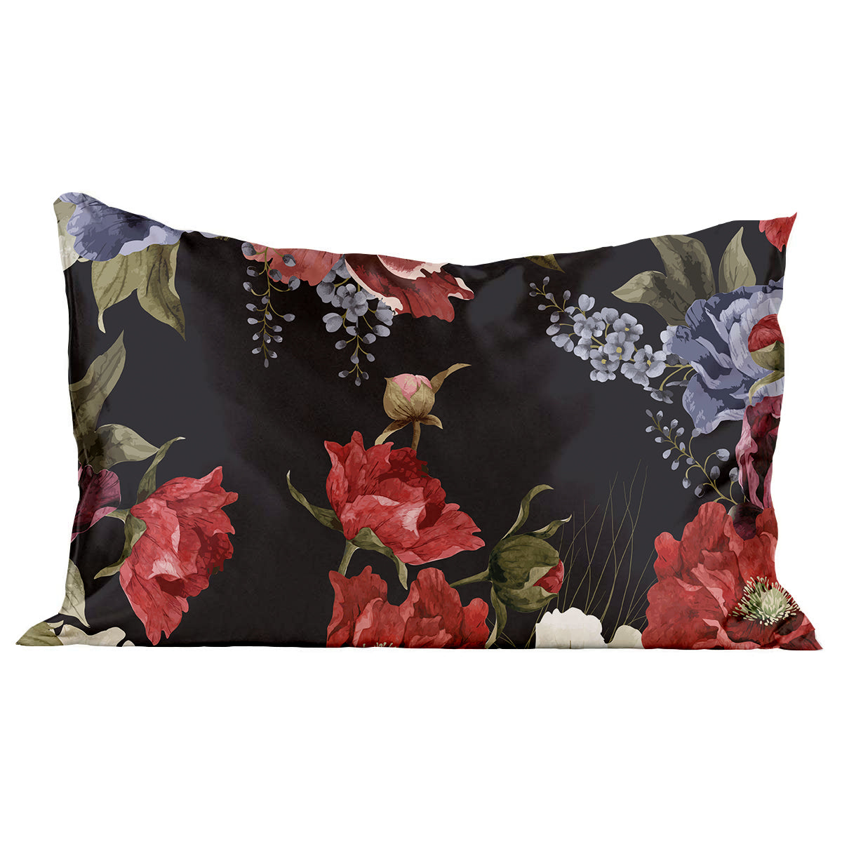 Artico Bluhen - Black Floral Satin Pillow
