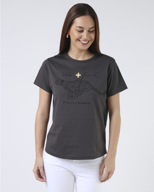 Stella + Gemma Ace Tee | Grey Snow Leopard