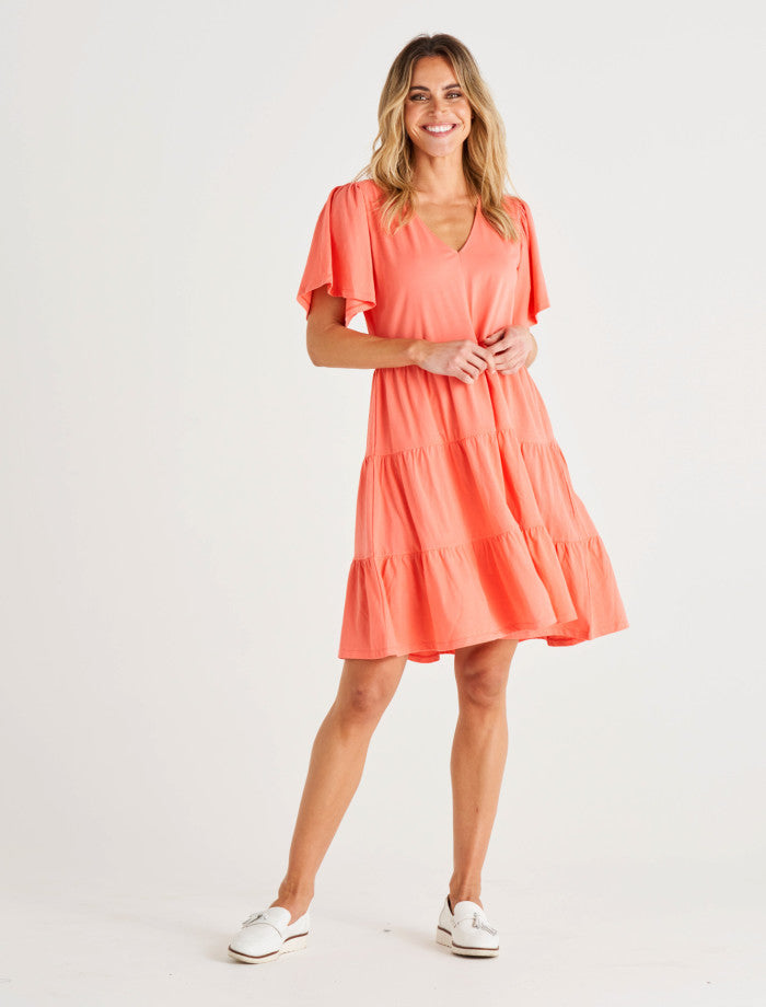 Betty Basics Cressida V-Neck Relaxed Cotton Dress - Coral