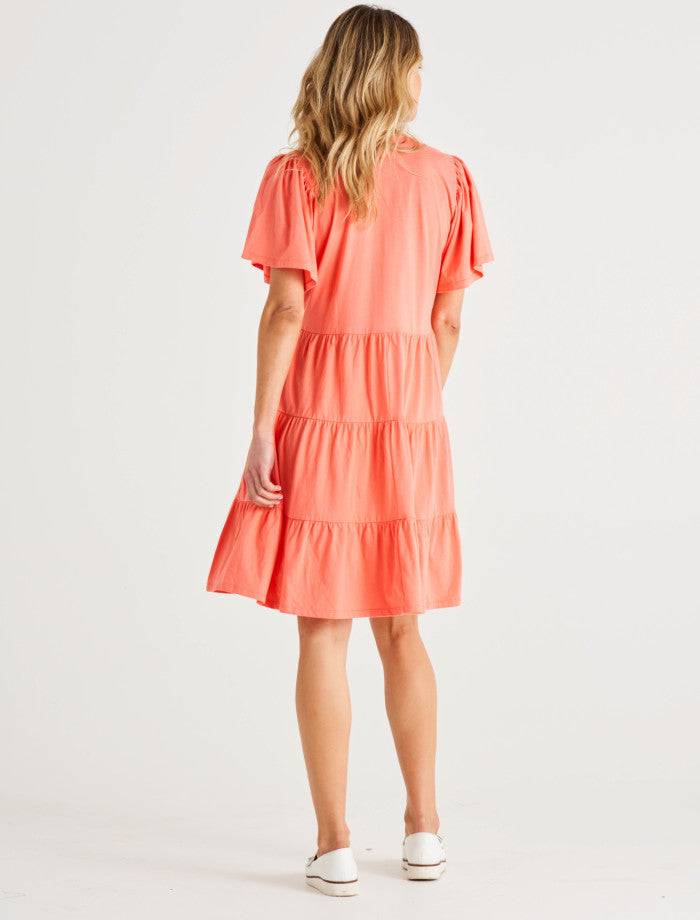 Betty Basics Cressida V-Neck Relaxed Cotton Dress - Coral