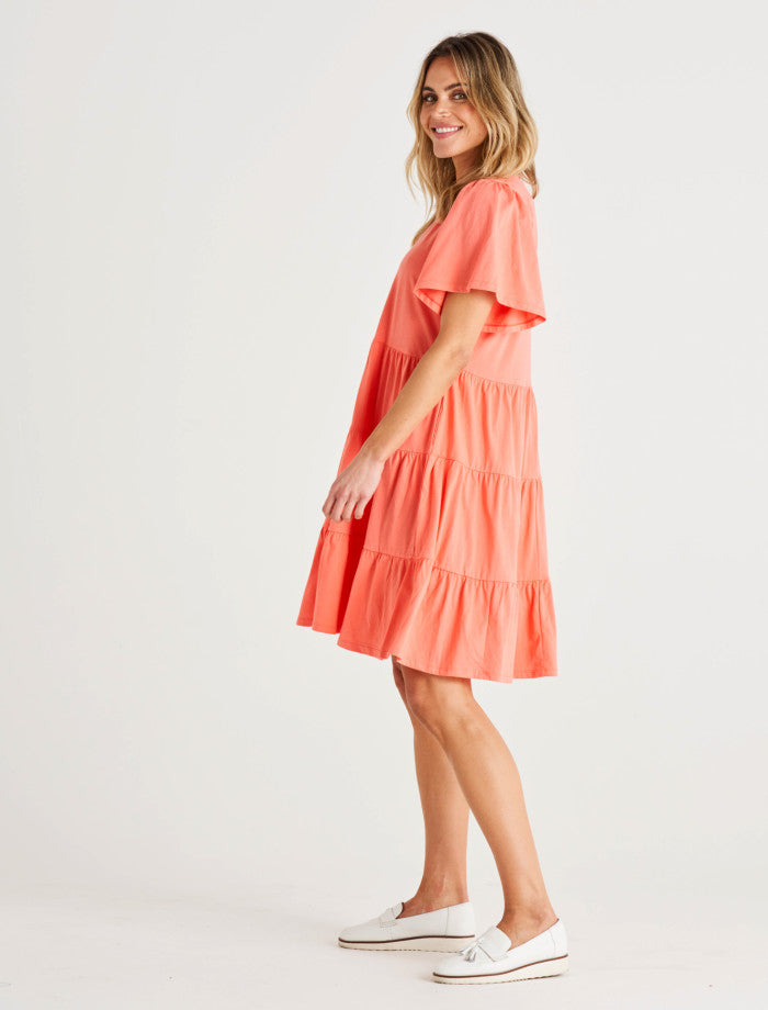 Betty Basics Cressida V-Neck Relaxed Cotton Dress - Coral