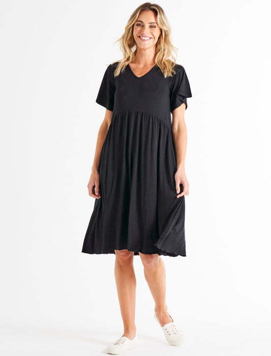 Betty Basics Donna Stretchy Frill Sleeve T-Shirt Dress | Black