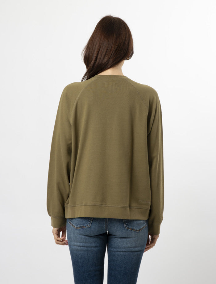 Stella + Gemma Everyday Sweater - Olive with Gold Glitter Cross