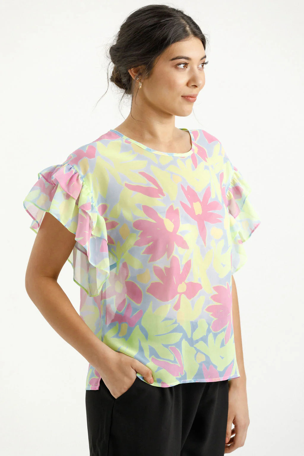 Home-lee Evelyn Blouse | Lime Daisies