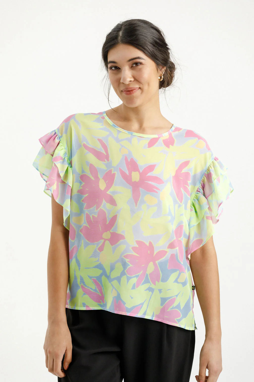 Home-lee Evelyn Blouse | Lime Daisies