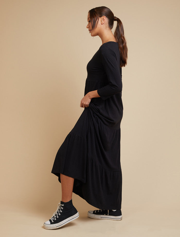 Silent Theory Lola 3/4 Sleeve Tiered Dress - Black