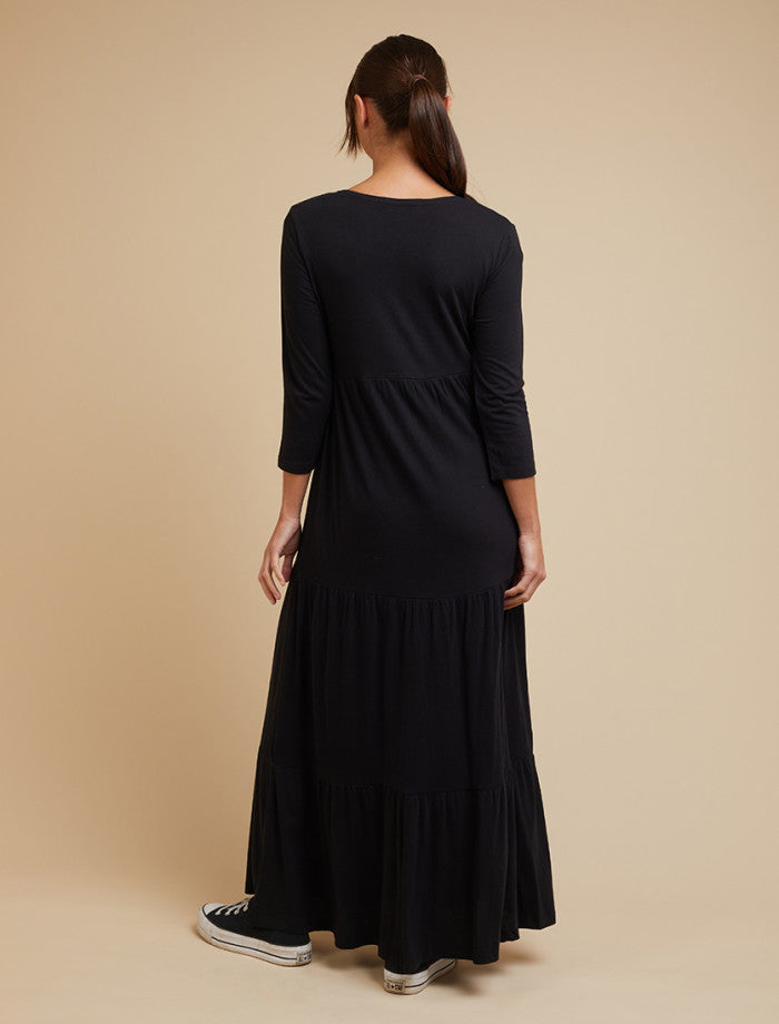 Silent Theory Lola 3/4 Sleeve Tiered Dress - Black