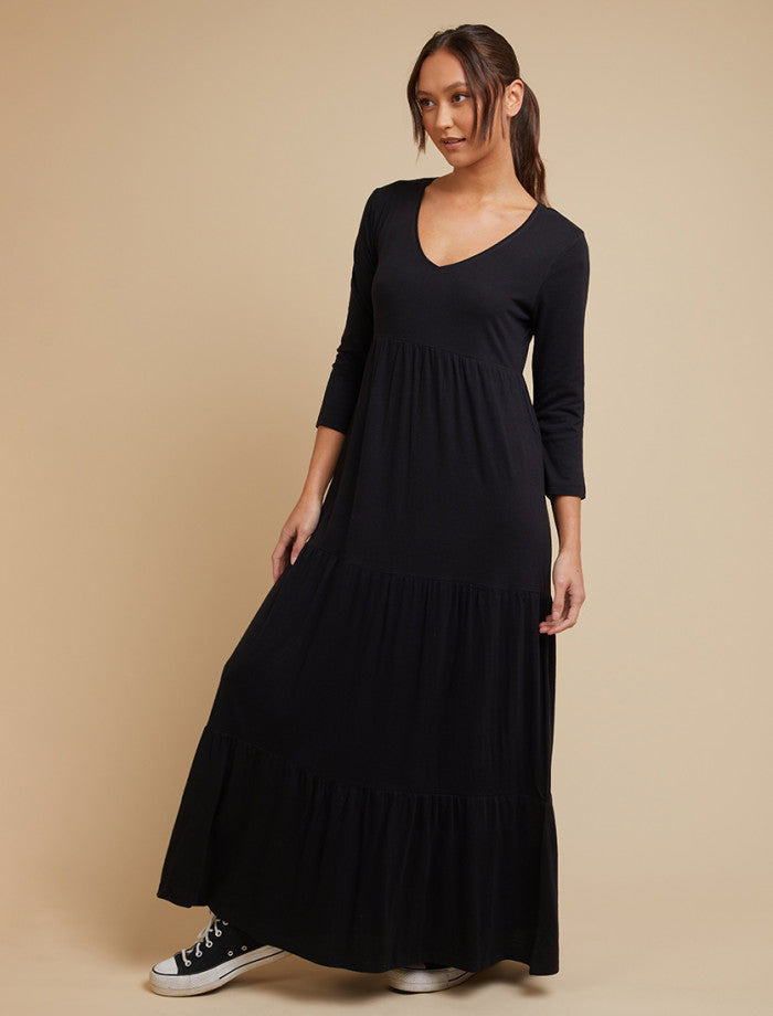 Silent Theory Lola 3/4 Sleeve Tiered Dress - Black