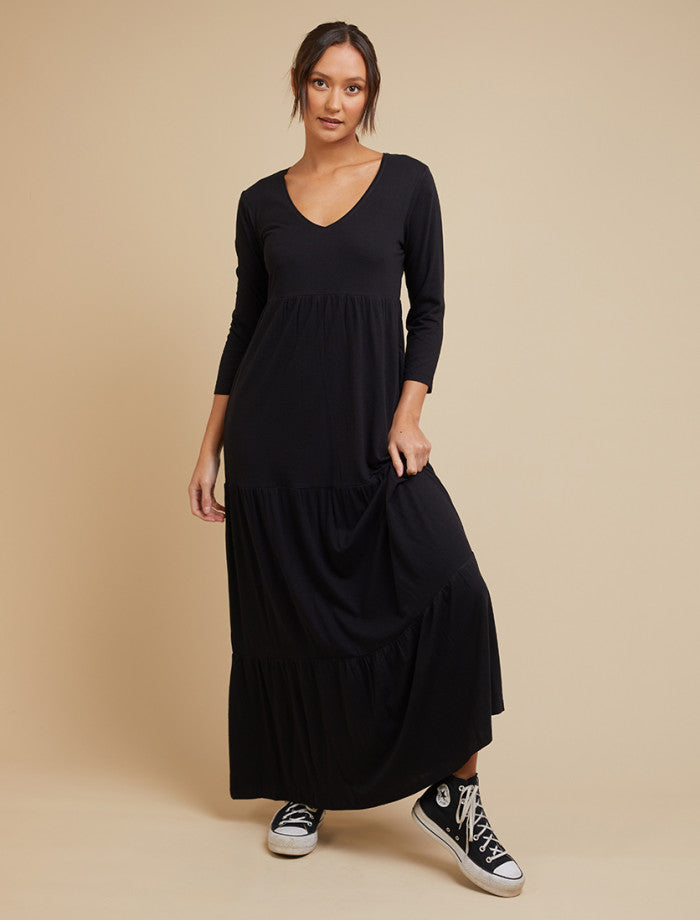 Silent Theory Lola 3/4 Sleeve Tiered Dress - Black