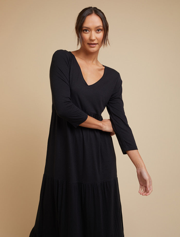 Silent Theory Lola 3/4 Sleeve Tiered Dress - Black