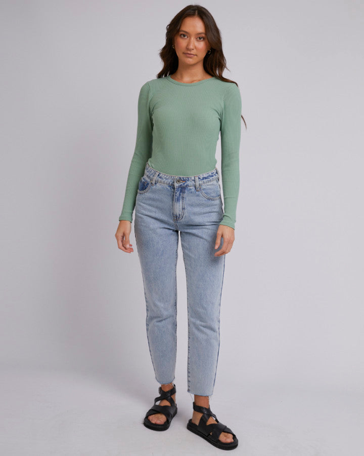 Silent Theory Rib Long Sleeve Tee Sage Green - Buy 2 for $60