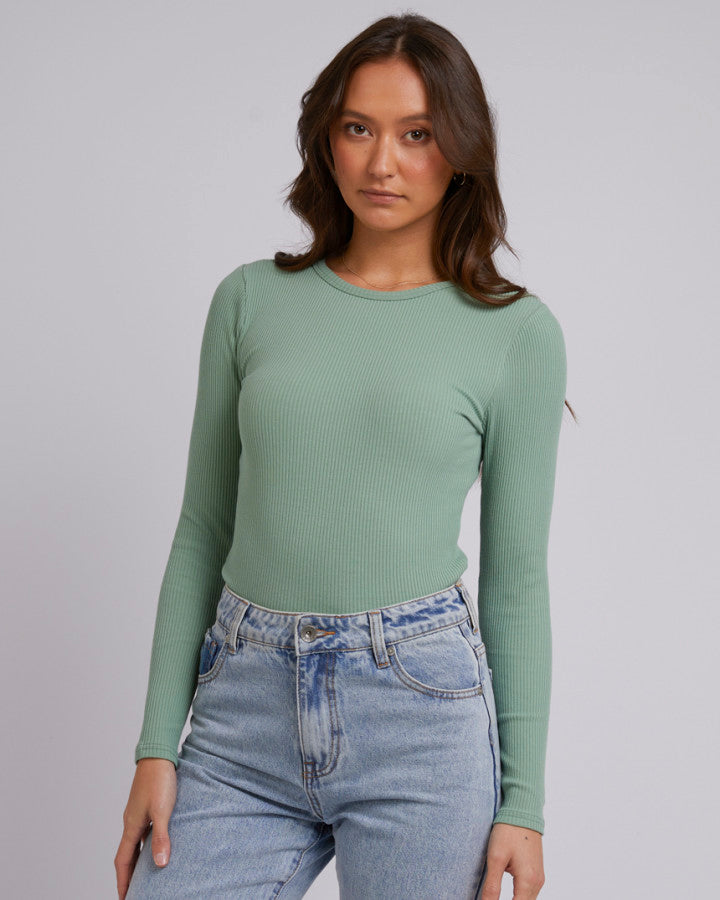 Silent Theory Rib Long Sleeve Tee Sage Green - Buy 2 for $60