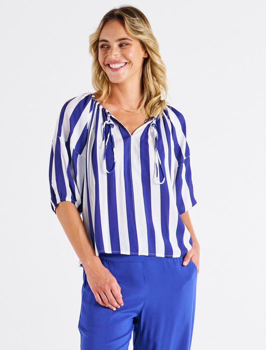 Betty Basics Camilla Blouse | Blue Stripe