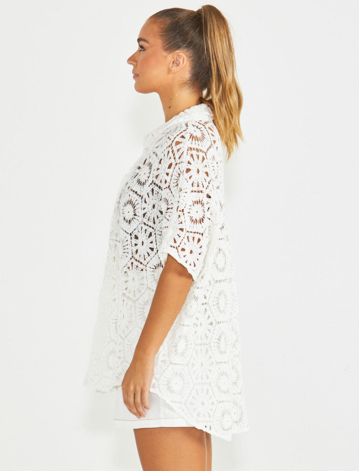 SASS Clover Lace Shirt | White