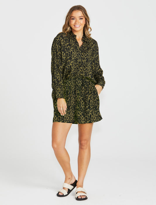 SASS Theo Oversized Shirt - Khaki Animal