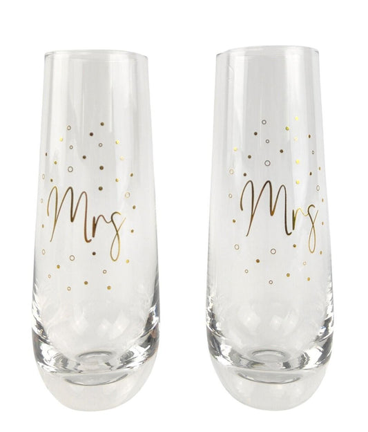 Mrs & Mrs Stemless Champagne Glasses - set of 2