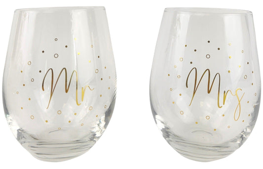 Mr & Mrs Stemless Wine Glasses - set of 2